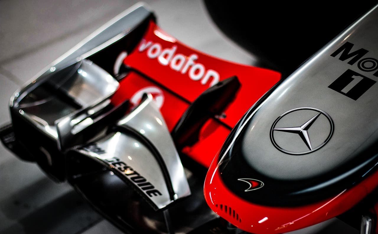 Modern Formula 1 racing car in motion